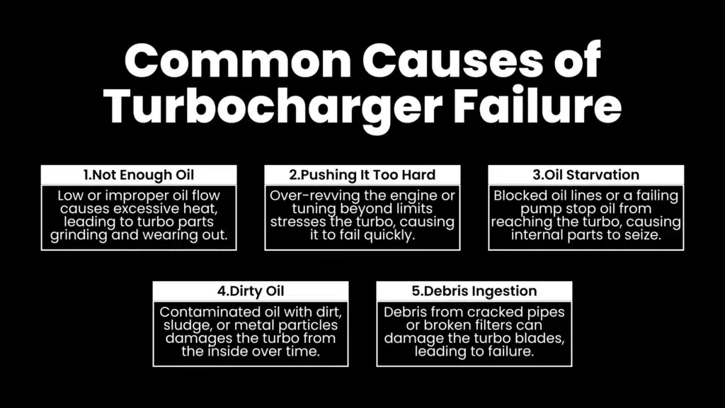 an infographic showing common causes of turbocharger failure.