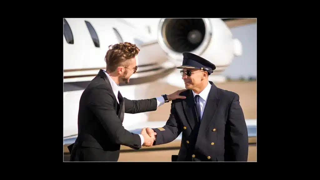 two person meeting each other, one of them is a pilot