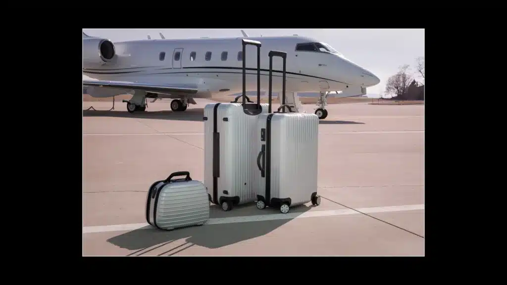 an image of bags being placed in front of a private jet