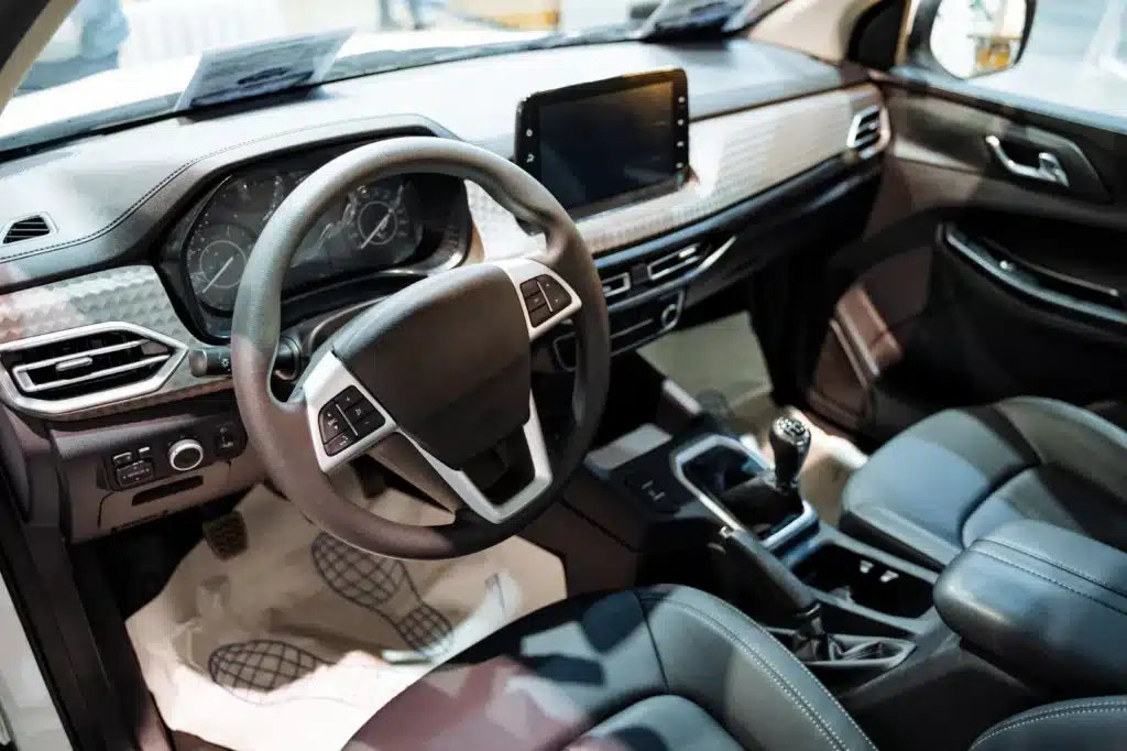 an image showing the interior of a luxury car