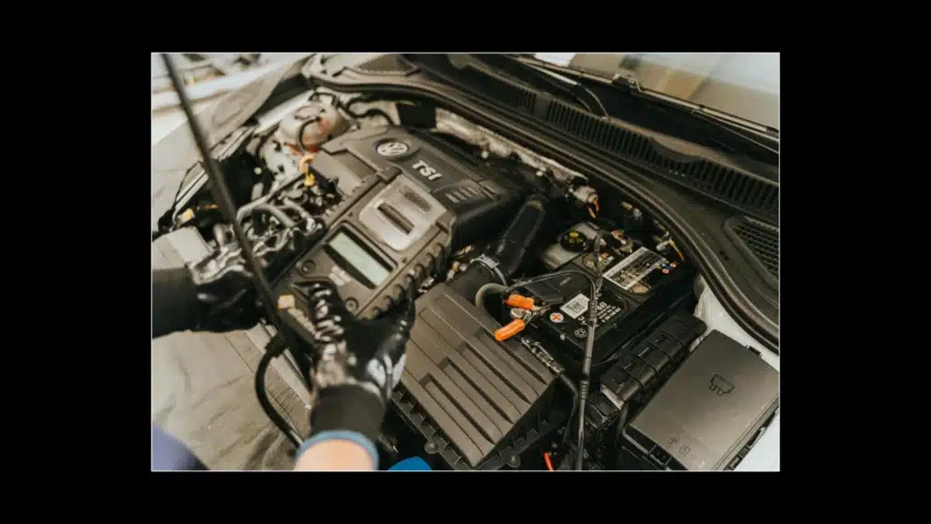 an image showing the engine of a Porsche car