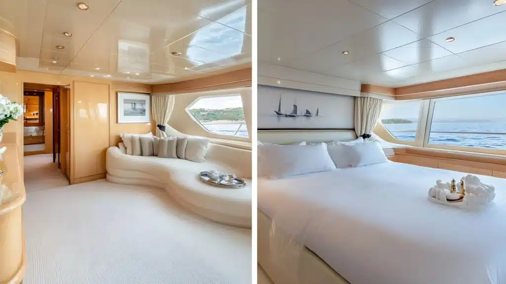 toe images showing the luxury interior of a yacht 