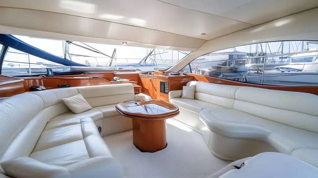an image showing the interior of a small yacht 