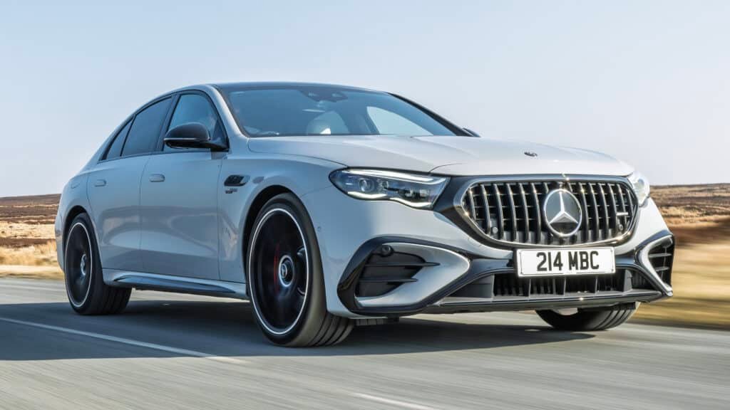 an image showing a luxury Mercedes Benz on the highway
