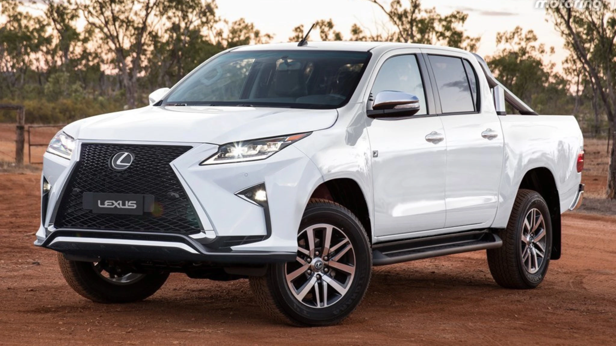 an image showing a white Lexus Dually Truck