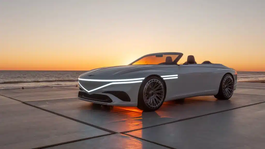 an image about a white convertible electric car