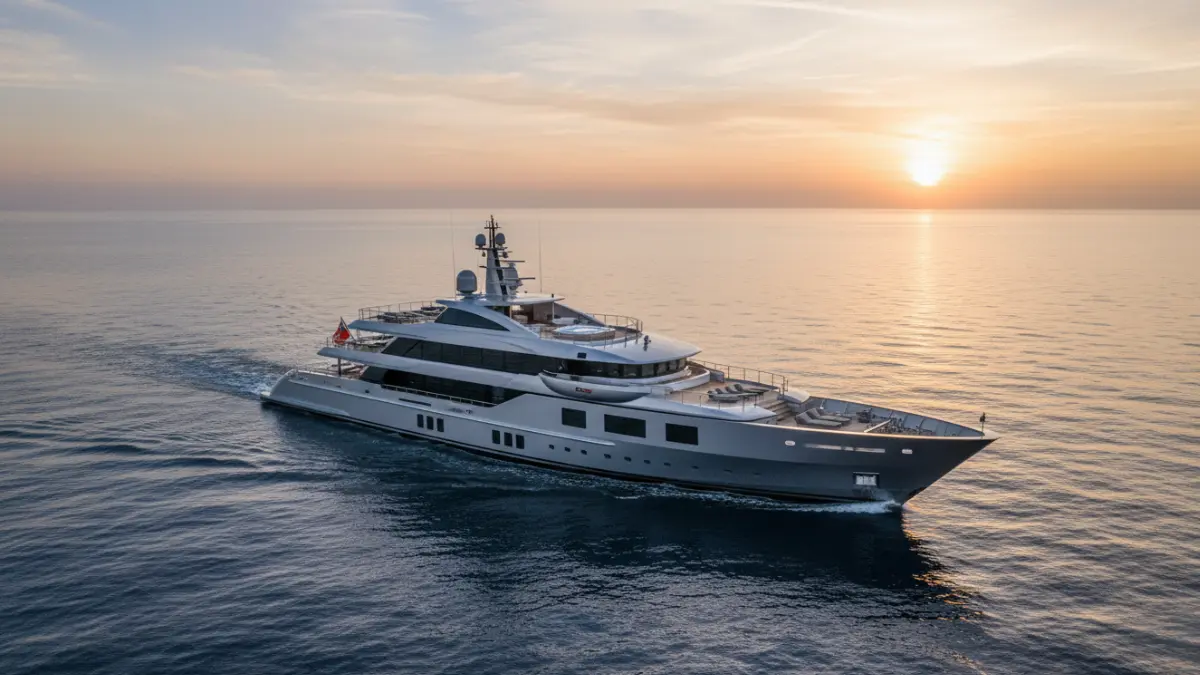 Oceanco luxury superyacht at sunrise