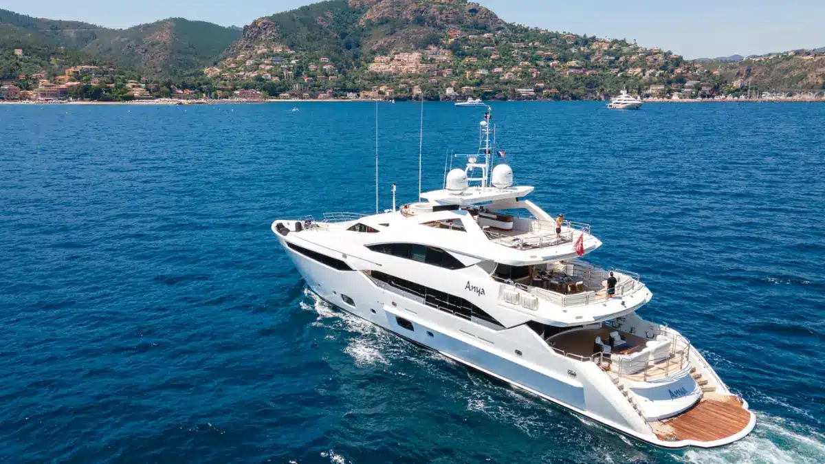 A modern sunseeker yacht sailing in waters