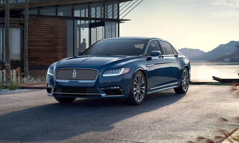 Lincoln Continental luxury sedan photographed from the front three-quarter angle.