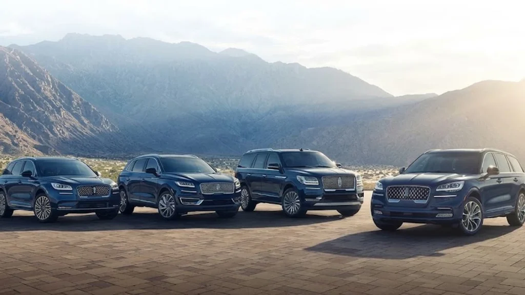 Lincoln Corsair, Nautilus, Aviator, and Navigator luxury SUVs displayed together.