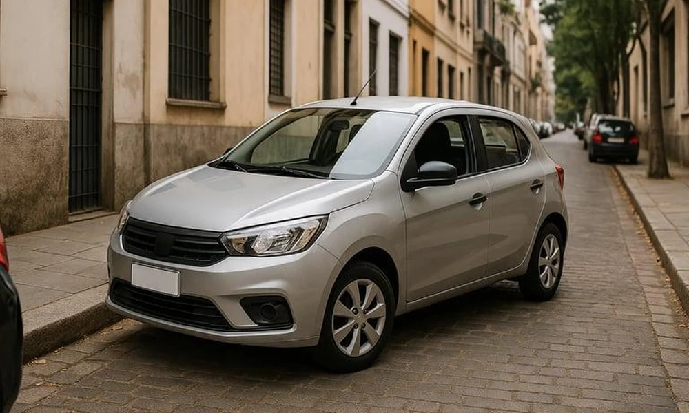 Small subcompact hatchback parked in an urban space-Types of cars
