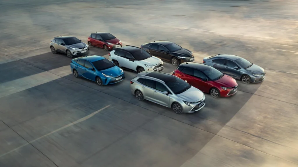 Different types of cars, including a sedan, hatchback, SUV, coupe, and sports car.