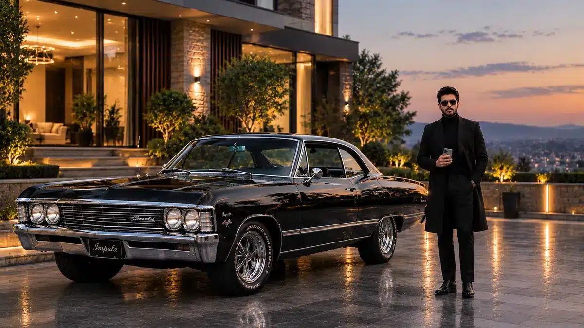 Sleek black classic 1967 Chevrolet Impala parked outdoors