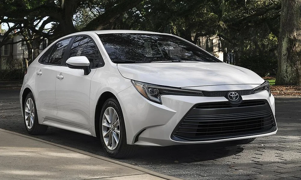 Toyota Corolla compact sedan showing its modern exterior design.