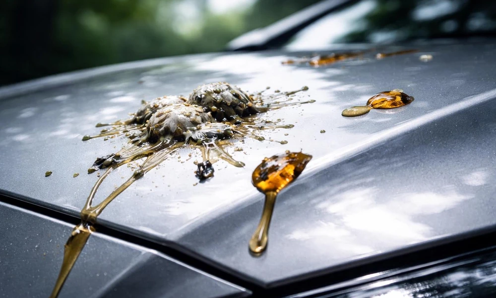 Environmental contaminants on car paint before automotive cleaning.