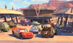 Group of Disney Pixar Cars characters including racers and supporting characters