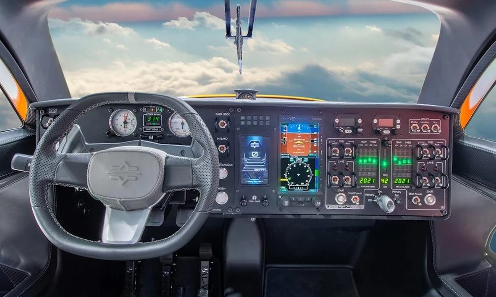 eVTOL aircraft cockpit with flight controls and navigation
