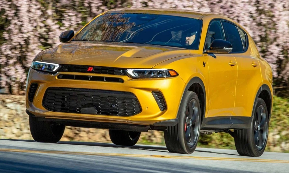 Yellow Dodge Hornet GT compact SUV showing its sporty exterior design.