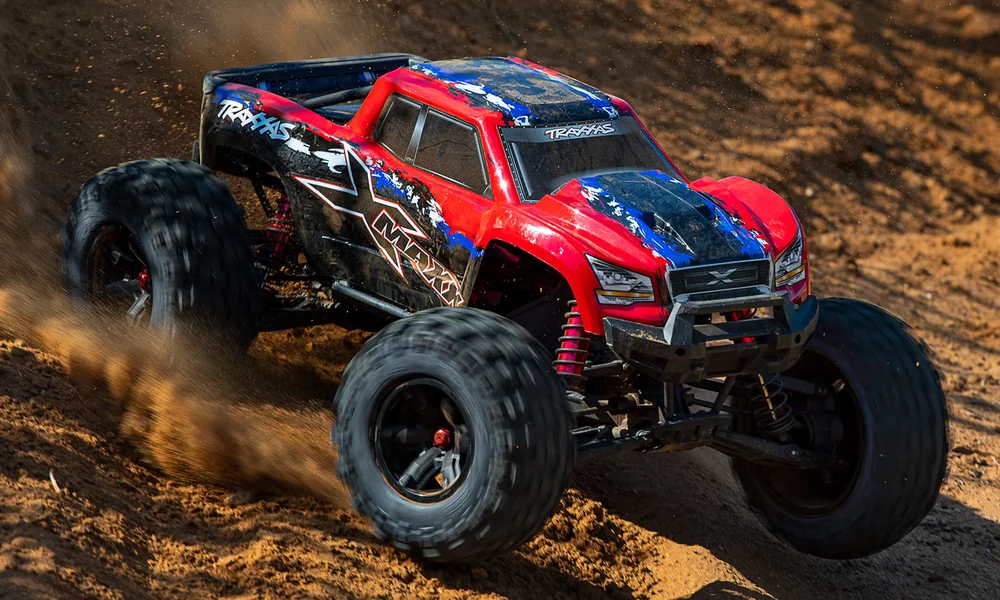 : Large Traxxas X-Maxx electric RC monster truck on an open field