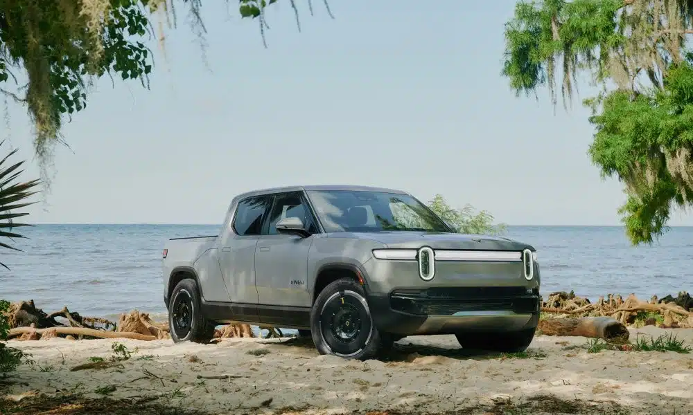 car on a bank of river