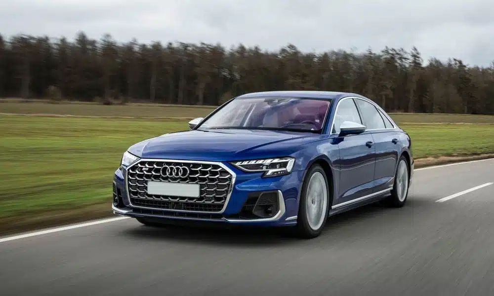 Blue car on road