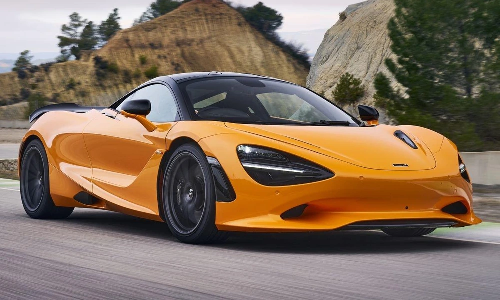 Orange McLaren 750S high-performance supercar.